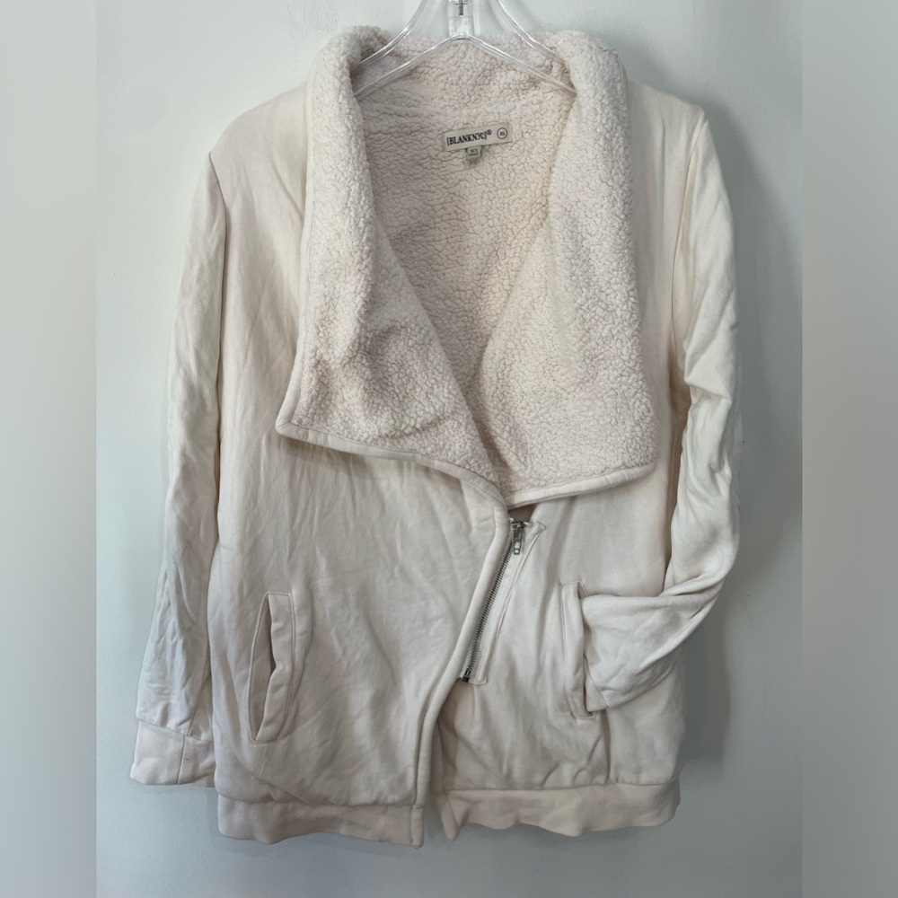 Blank NYC Sherpa Cream Zip Cardigan Sweater Jacket Cozy Cotton Women’s Sz XS